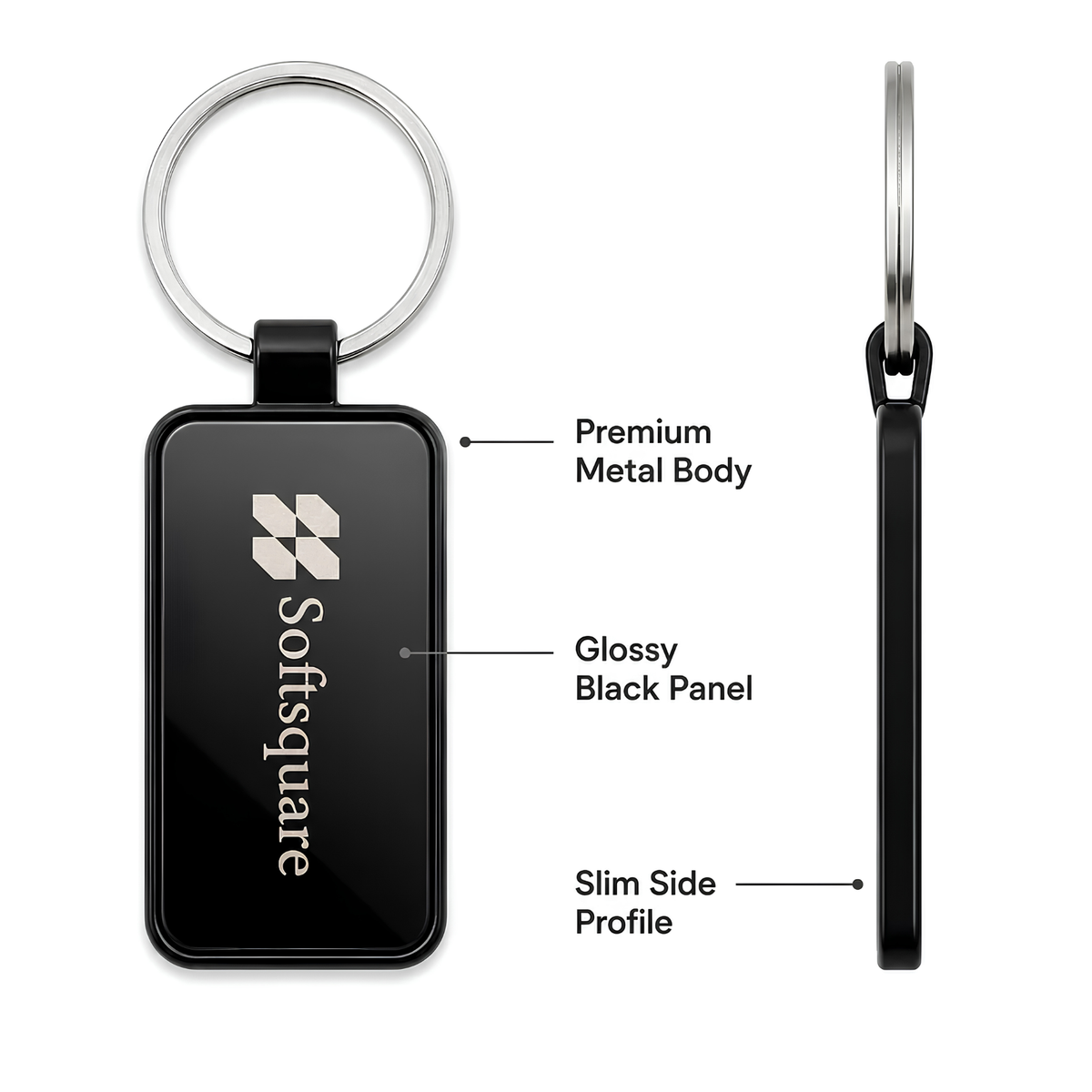 Custom Black Metal Keychain with Logo | Engraved Corporate Gift